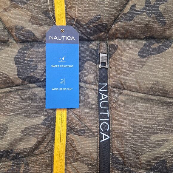 Nautica Poly Hooded Regular Fit Puffer Jacket Mens Sz Medium Green Camo NWT $175 - Picture 12 of 12